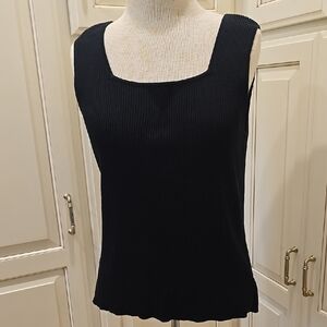 City Silk Knitwear Black Square Neck Silk & Cotton Knit Top Size XL